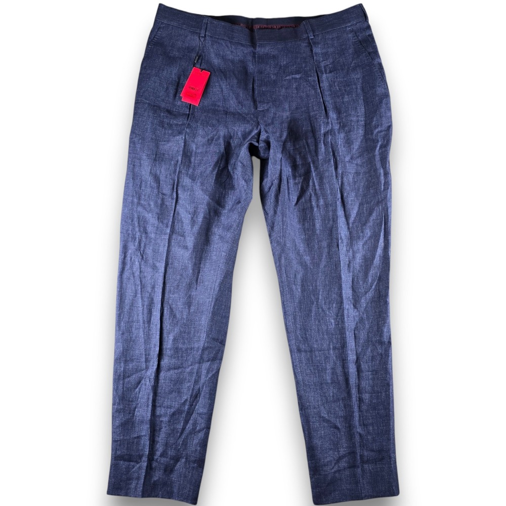 Carolina Herrera CHHC Mens Blue Dress Pants Size 40 Flat Front 100% Linen $325